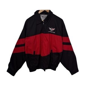 VTG Corvette Bomber Jacket Full Zip Satin Lined Men's XL Black/Red